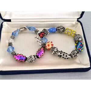 Pair of Vintage Colorful Lampwork Glass Bead Toggle Clasp Bracelets